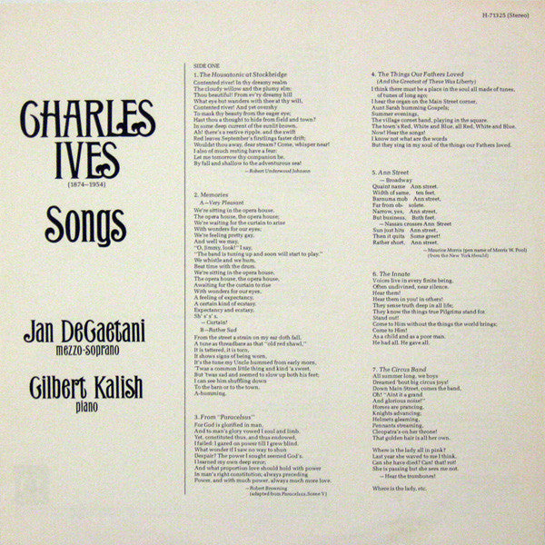 Charles Ives, Jan DeGaetani, Gilbert Kalish - Songs