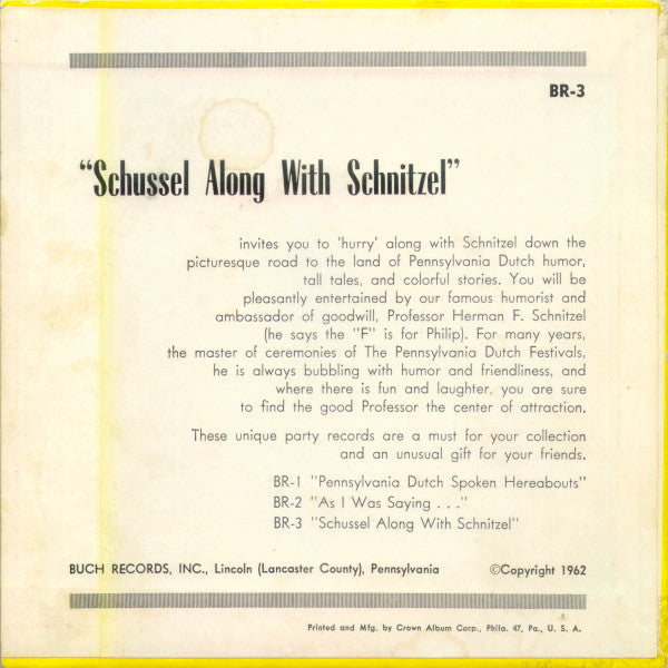 7" Single: Professor (Herman F.) Schnitzel - Schussel Along With Schnitzel