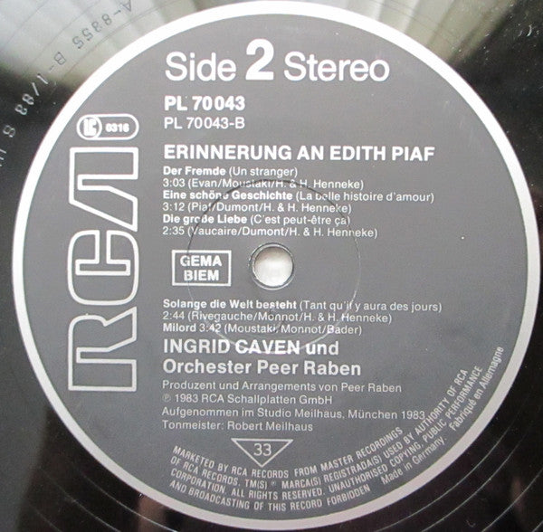 Ingrid Caven - Erinnerung An Edith Piaf