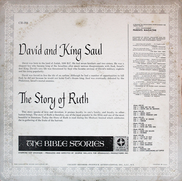 Leif Erickson - Bible Stories Volume VI: The Story Of Ruth / David And King Saul