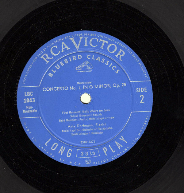 Edvard Grieg, Felix Mendelssohn-Bartholdy, Ania Dorfmann, The Robin Hood Dell Orchestra Of Philadelphia, Erich Leinsdorf - Concerto In A Minor / Concerto No. 1
