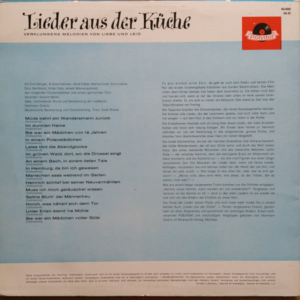 Various - Lieder Aus Der Küche - Verklungene Melodien Von Liebe Und Leid