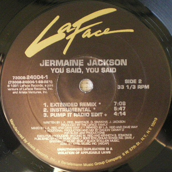 12": Jermaine Jackson - You Said, You Said