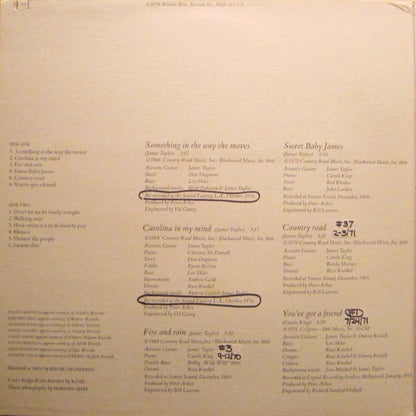 James Taylor's Greatest Hits - secondary