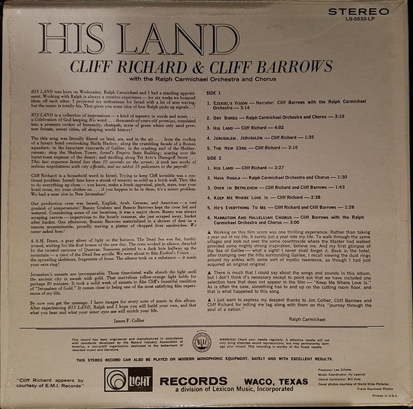 Cliff Richard, Cliff Barrows, Ralph Carmichael Orchestra, The Ralph Carmichael Singers - His Land