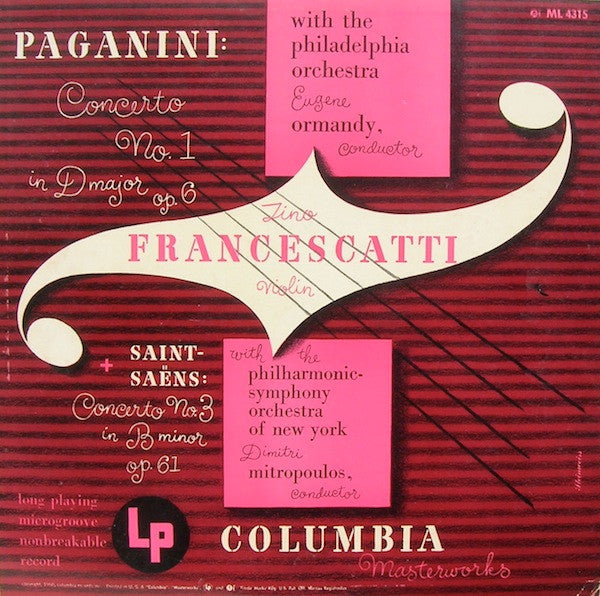 Niccolò Paganini, Camille Saint-Saëns, Zino Francescatti - Paganini: Concerto No.1 In D Major, Op. 6 + Saint Saëns: Concerto No. 3 In B Minor, Op. 61