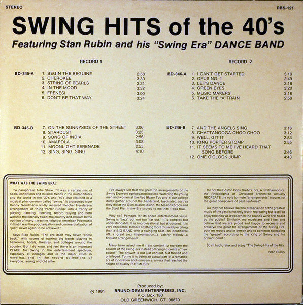 Stan Rubin And His Swing Era Dance Band - Swing Hits Of The 40s