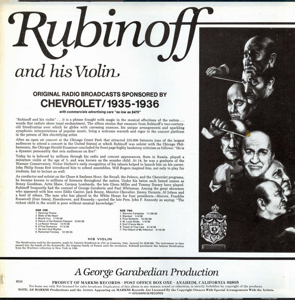 Dave Rubinoff - Rubinoff, His Violin And His Orchestra