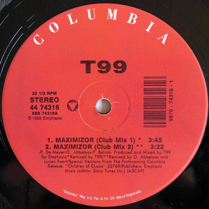 12" Single: T99 - Maximizor