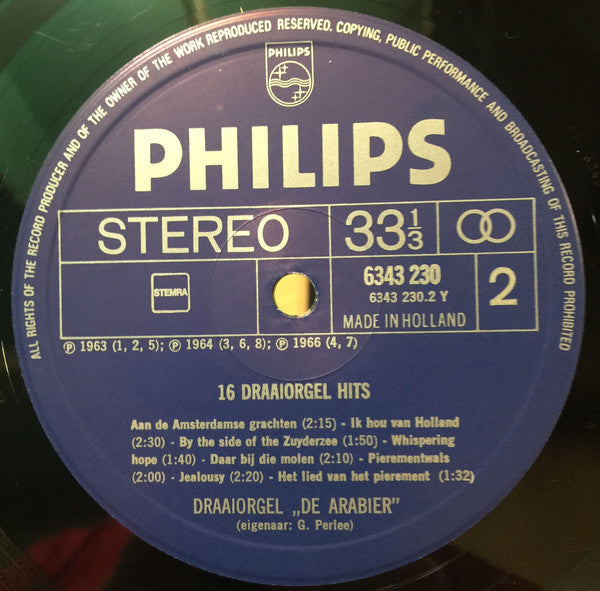 Draaiorgel De Arabier - 16 Draaiorgel Hits