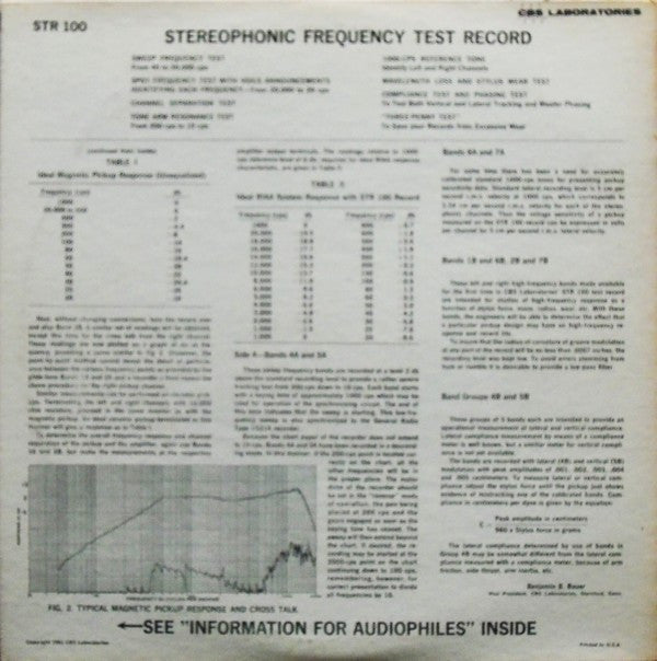 CBS Laboratories - Stereophonic Frequency Test Record (Issue 1)