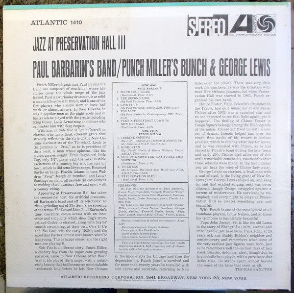 Paul Barbarin And His Jazz Band, Punch Miller's Bunch, George Lewis - Jazz At Preservation Hall III