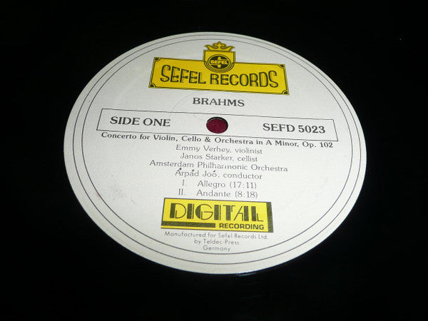 Johannes Brahms, Janos Starker, Emmy Verhey, Arpad Joo, Amsterdams Philharmonisch Orkest - Brahms Concerto For Violin, Cello & Orchestra In A Minor, Op.102 / Tragic Overture Op.81