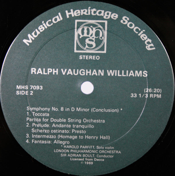 Ralph Vaughan Williams, London Philharmonic Orchestra, Sir Adrian Boult - Symphony No. 8 In D Minor / Partita For Double String Orchestra