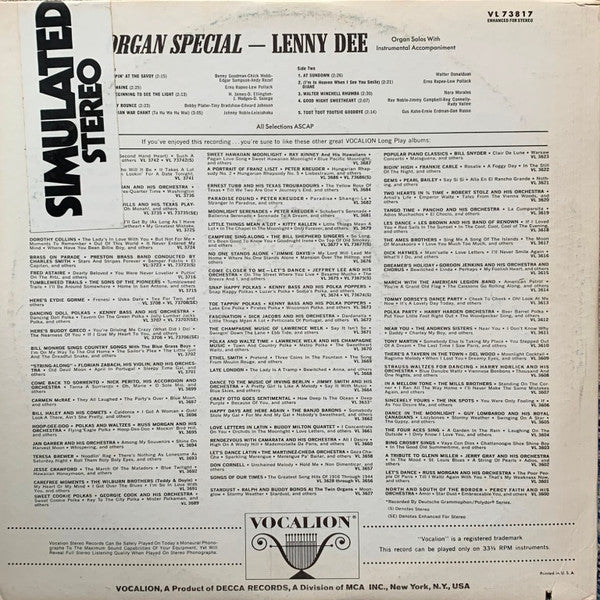 Lenny Dee - Organ Special (Organ Solos With Instrumental Accompaniment)