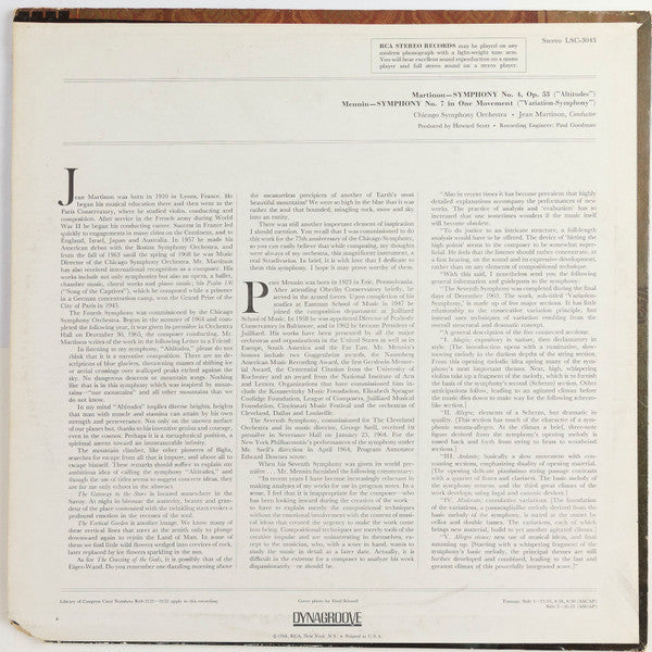 Jean Martinon, Peter Mennin, The Chicago Symphony Orchestra - First Recordings - Symphony No. 4 "Altitudes" / Symphony No. 7 "Variation-Symphony"