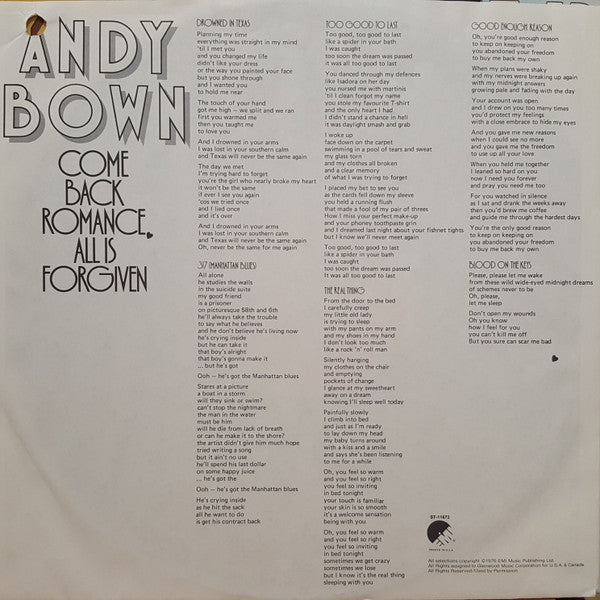 Andy Bown - Come Back Romance, All Is Forgiven