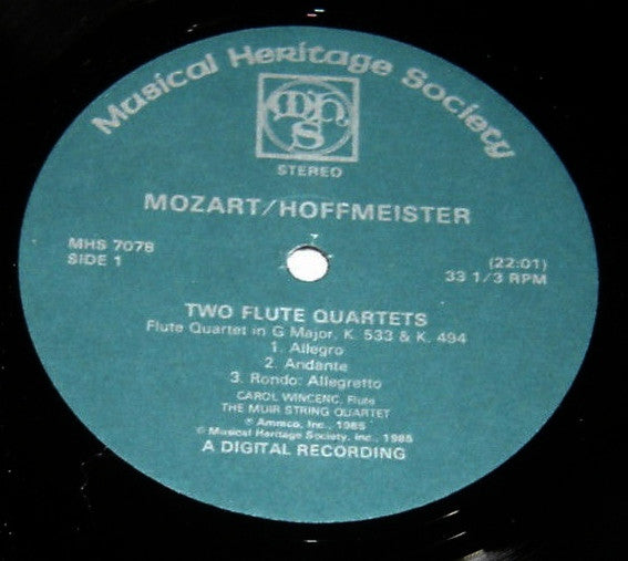 The Muir String Quartet, Carol Wincenc - Mozart / Hoffmeister - Two Flute Quartets - First Recording