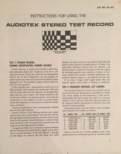 Stereo Test Record - secondary