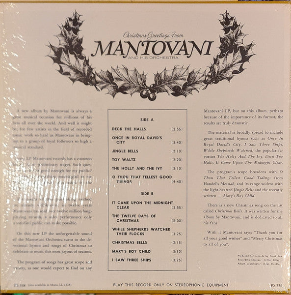 Mantovani And His Orchestra - Christmas Greetings From Mantovani And His Orchestra