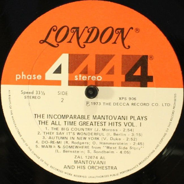 The Incomparable Mantovani Plays The All Time Greatest Hits, Vol. 1 - secondary