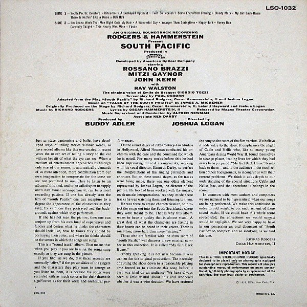 Rodgers & Hammerstein - RCA Victor Presents Rodgers & Hammerstein's South Pacific (An Original Soundtrack Recording)