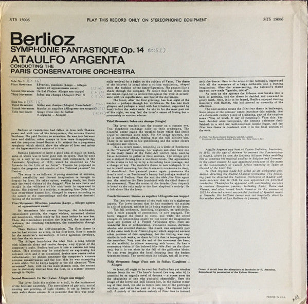 Hector Berlioz, Orchestre De La Société Des Concerts Du Conservatoire, Ataúlfo Argenta - Symphonie Fantastique Op. 14