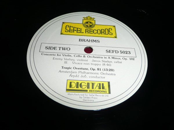 Johannes Brahms, Janos Starker, Emmy Verhey, Arpad Joo, Amsterdams Philharmonisch Orkest - Brahms Concerto For Violin, Cello & Orchestra In A Minor, Op.102 / Tragic Overture Op.81