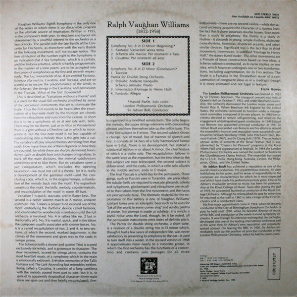 Ralph Vaughan Williams, London Philharmonic Orchestra, Sir Adrian Boult - Symphony No. 8 In D Minor / Partita For Double String Orchestra