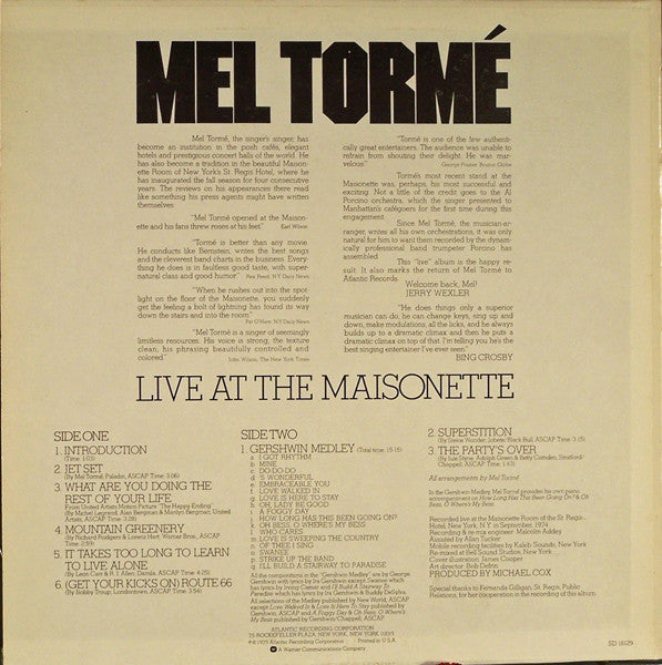 Mel Tormé, Al Porcino Big Band - Live At The Maisonette