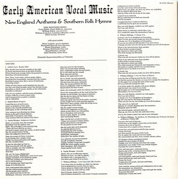 The Western Wind - Early American Vocal Music: New England Anthems & Southern Folk Hymns