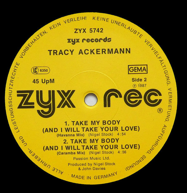 12": Tracy Ackerman - Take My Body (And I Will Take Your Love)