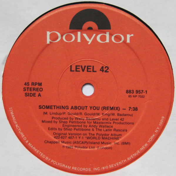 12" Single: Level 42 - Something About You Remix