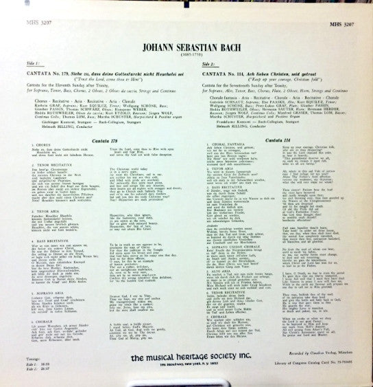 Johann Sebastian Bach, Frankfurter Kantorei, Gächinger Kantorei Stuttgart, Bachcollegium Stuttgart, Helmuth Rilling - Cantata No. 114, Ach Lieben Christen, Seid Getrost / Cantata No. 179, Siehe Zu, Dass Deine Gottesfurcht Nicht Heuchelei Sei