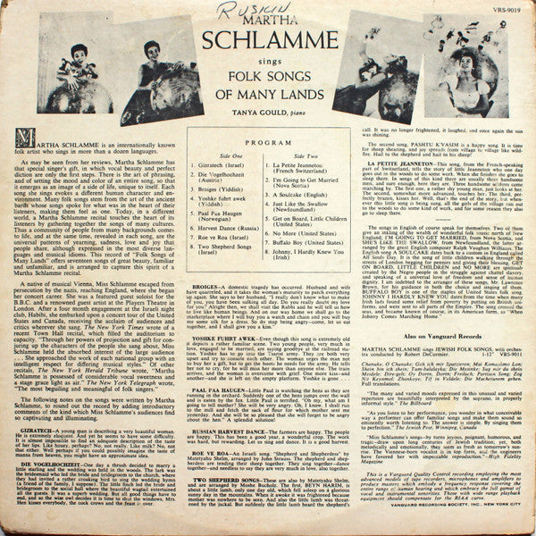 Martha Schlamme - Sings Folk Songs Of Many Lands