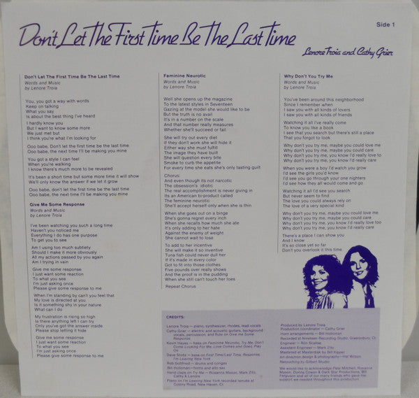 Lenore Troia, Cathy Grier - Don't Let The First Time Be The Last Time