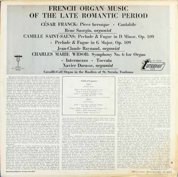 César Franck, Camille Saint-Saëns, Charles-Marie Widor - French Organ Music Of The Late Romantic Period