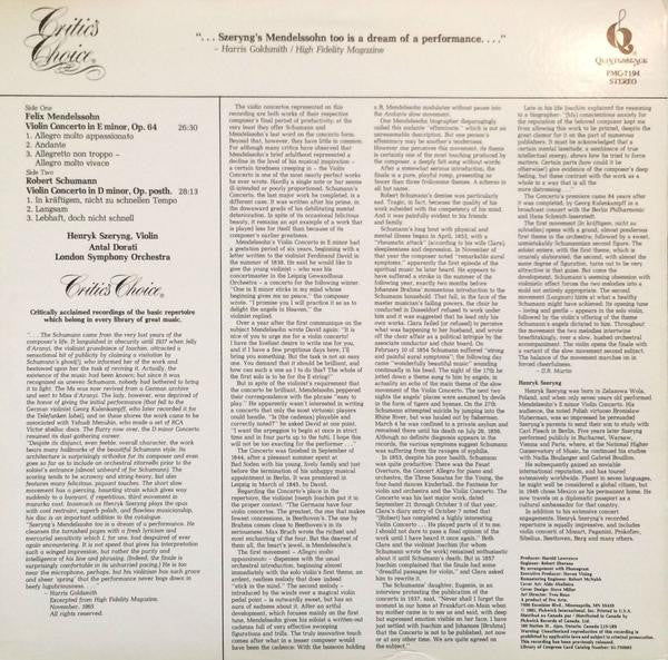 Robert Schumann, Felix Mendelssohn-Bartholdy, Henryk Szeryng, The London Symphony Orchestra, Antal Dorati - Violin Concertos