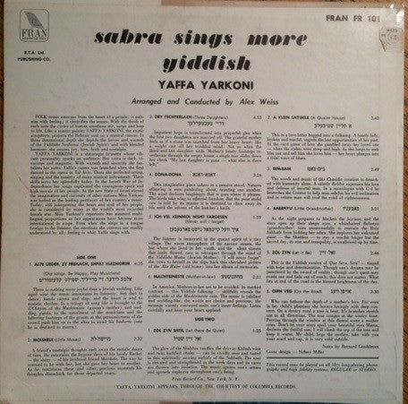 Yaffa Yarkoni - Sabra Sings More Yiddish