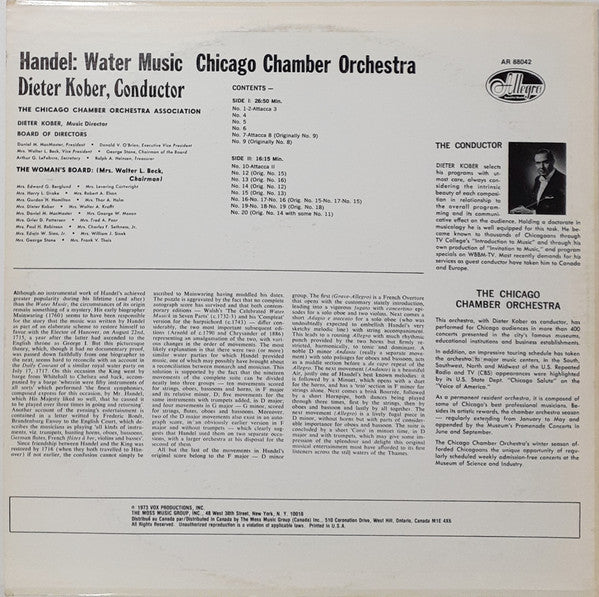 Georg Friedrich Händel, Chicago Chamber Orchestra, Dieter Kober - Water Music