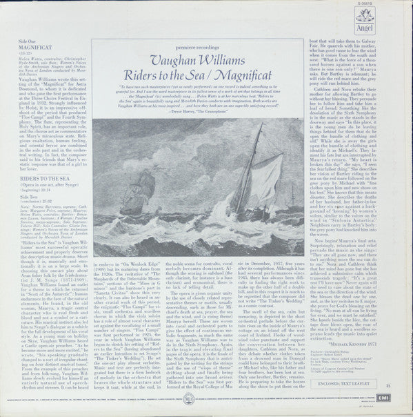 Ralph Vaughan Williams, Helen Watts, Margaret Price, Norma Burrowes, Benjamin Luxon, The Ambrosian Singers, Orchestra Nova Of London, Meredith Davies - Riders To The Sea (Opera In One Act After Synge) / Magnificat