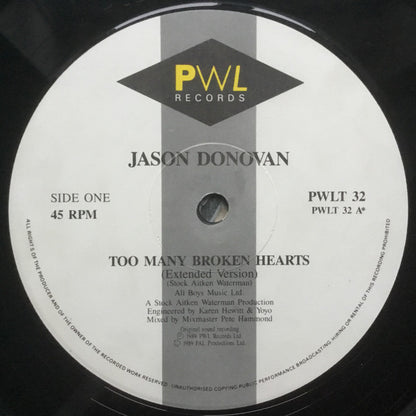 12" Single: Jason Donovan - Too Many Broken Hearts