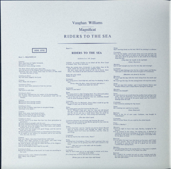 Ralph Vaughan Williams, Helen Watts, Margaret Price, Norma Burrowes, Benjamin Luxon, The Ambrosian Singers, Orchestra Nova Of London, Meredith Davies - Riders To The Sea (Opera In One Act After Synge) / Magnificat