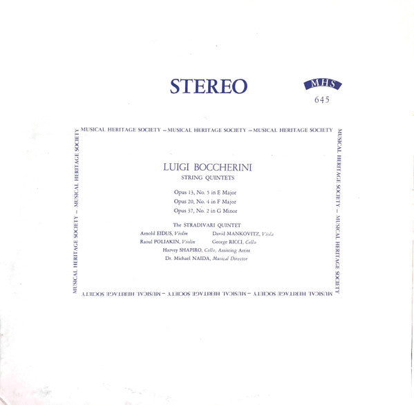 Luigi Boccherini, The Stradivari Quintet, Harvey Shapiro - String Quintets