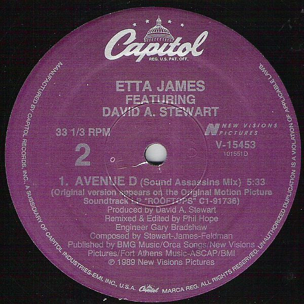 12": Etta James, David A. Stewart - Avenue D (From The Original Motion Picture Soundtrack "Rooftops")