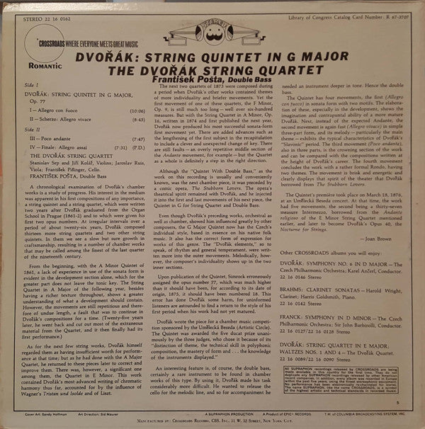 Antonín Dvořák, Dvořák Quartet, František Pošta - String Quintet In G Major