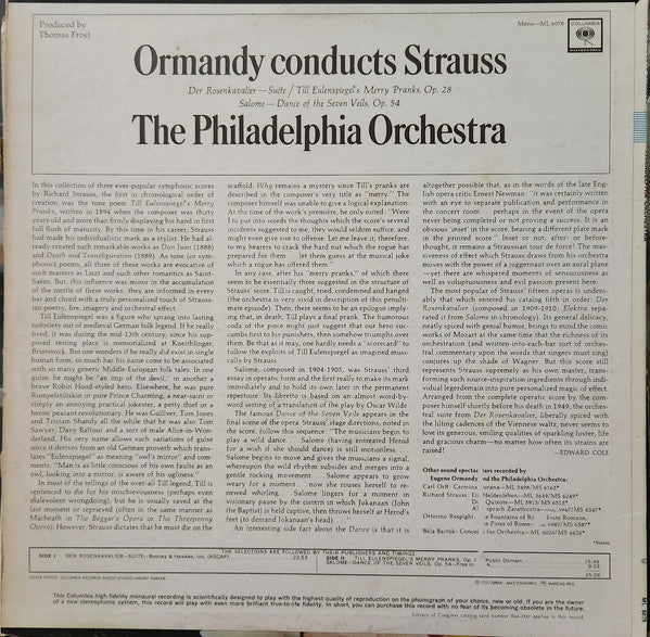 Richard Strauss, Eugene Ormandy, The Philadelphia Orchestra - Ormondy Conducts Strauss: Rosenkavalier Suite / Till Eulenspiegel / Salome's Dance