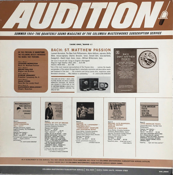 Various - Audition Summer 1964 - The Quarterly Sound Magazine Of The Columbia Masterworks Subscription Service