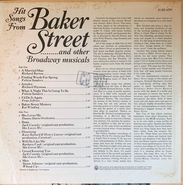 Various - Hit Songs From Baker Street.......and other Broadway Musicals