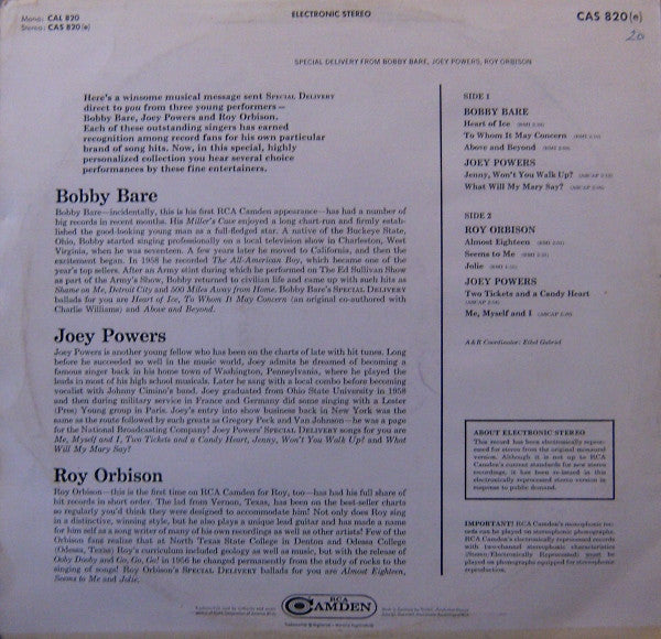 Bobby Bare, Joey Powers, Roy Orbison - Special Delivery From Bobby Bare...Joey Powers...Roy Orbison
